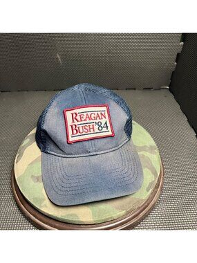 Reagan Bush 1984 Meshback Snapback Trucker Hat Navy Blue Adjustable